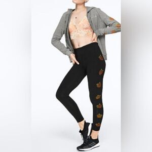 PINK VS Shine Cotton Black Leggings with BLING PEACH Down Side Legs Size Large